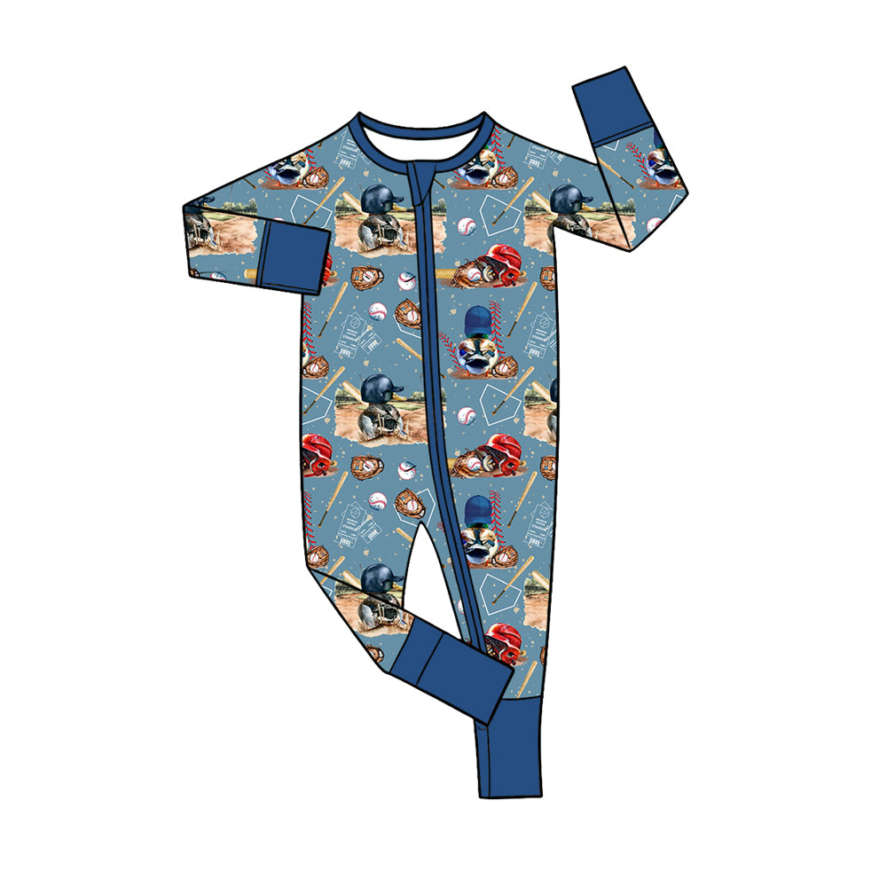Preorder (moq 5) Baby Boy Clothes Baseball Animal Mixed Print Long Sleeve Zip Romper Jumpsuit