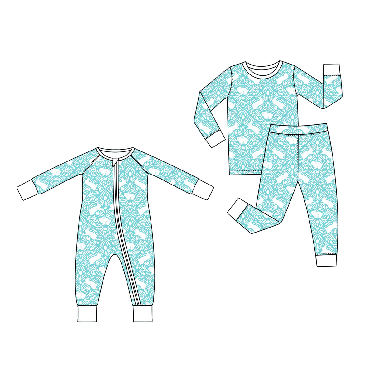 Preorder (moq 5) Baby Boy Clothes Easter Bunny Floral Silhouette Print Long Sleeve Zipper Romper