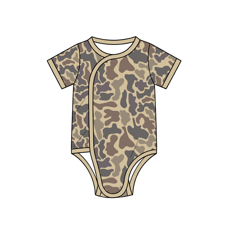 Preorder (moq 5) Baby Boy Clothes Earth Tone Duck Camo Print Short Sleeve Side Snap Bodysuit