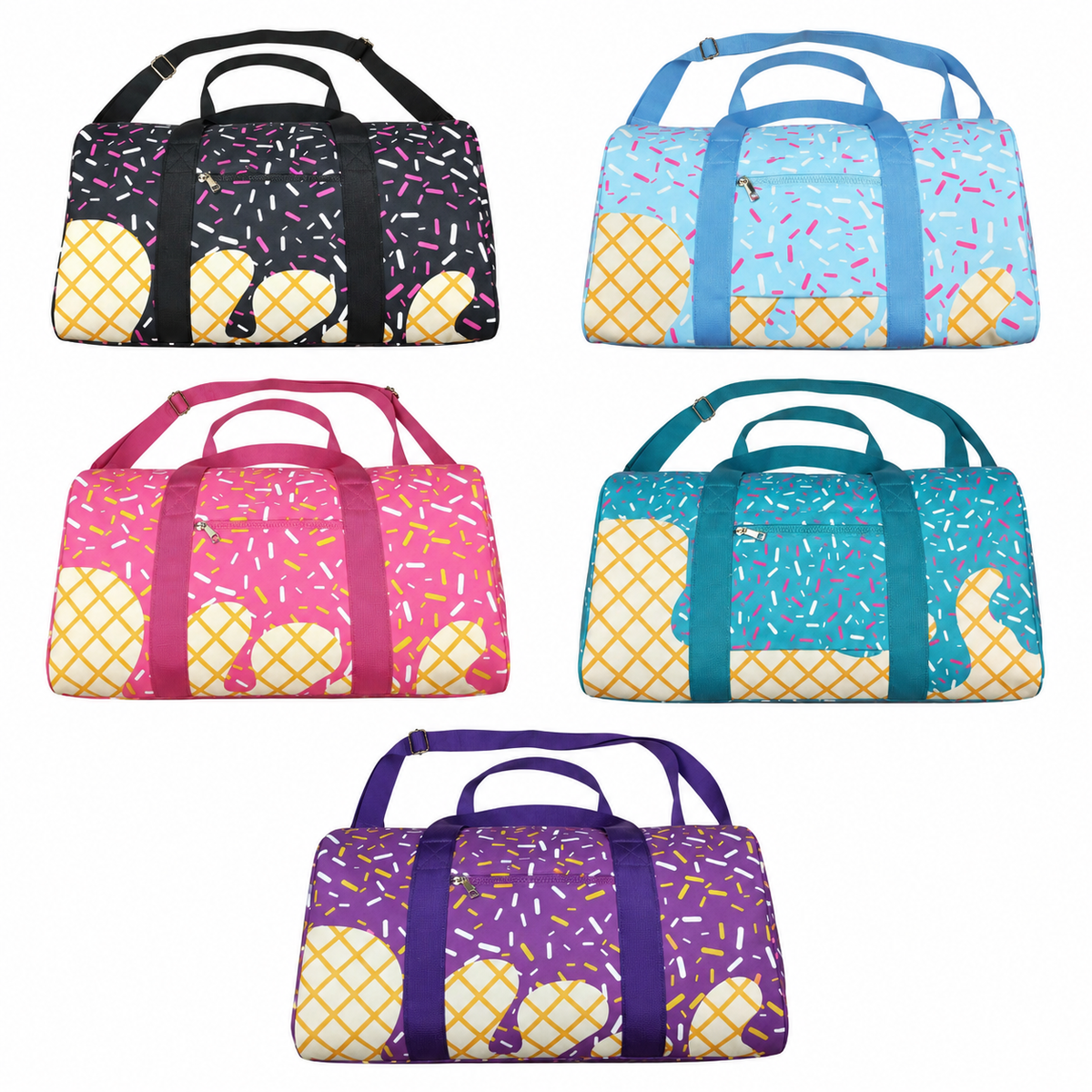 NO MOQ RTS BA0298 Kids Bag Pink Ice Cream Sprinkle Print Travel Duffle Bag 202610