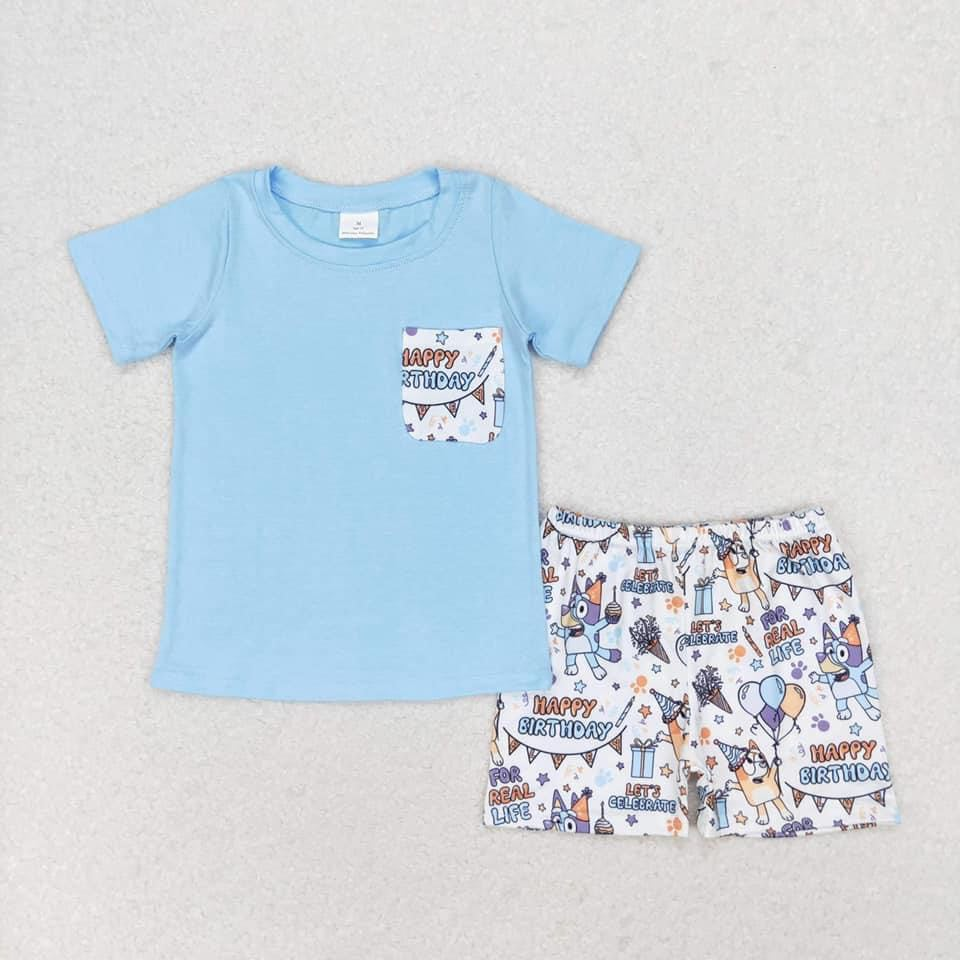 BSSO0907 happy birthday bluey dog 4th july shorts boy summer outfit 202406 RTS