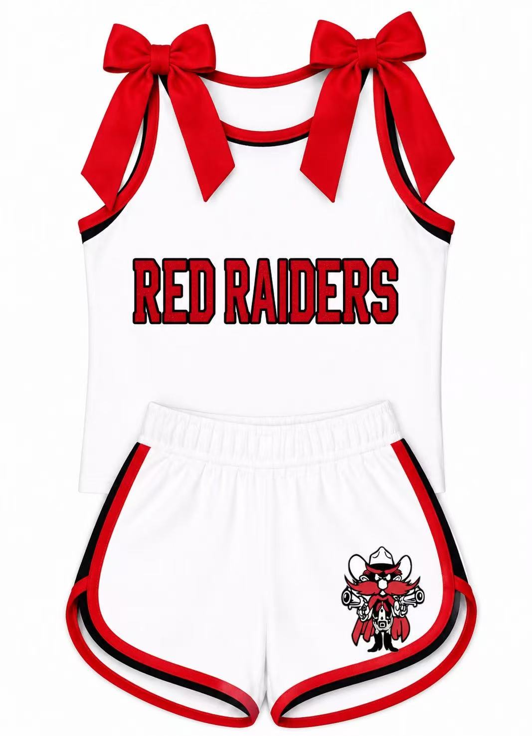 CUSTOM moq5 yoga sports WHITE RED RAIDERS RAIDERS  BOW ANTON BULLDOGS girl outfit  shorts  202607
