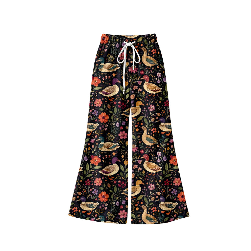 Preorder (moq 5) Baby Girl Clothes Vintage Duck Floral Allover Print Long Sleeve Flare Wide Leg Pants
