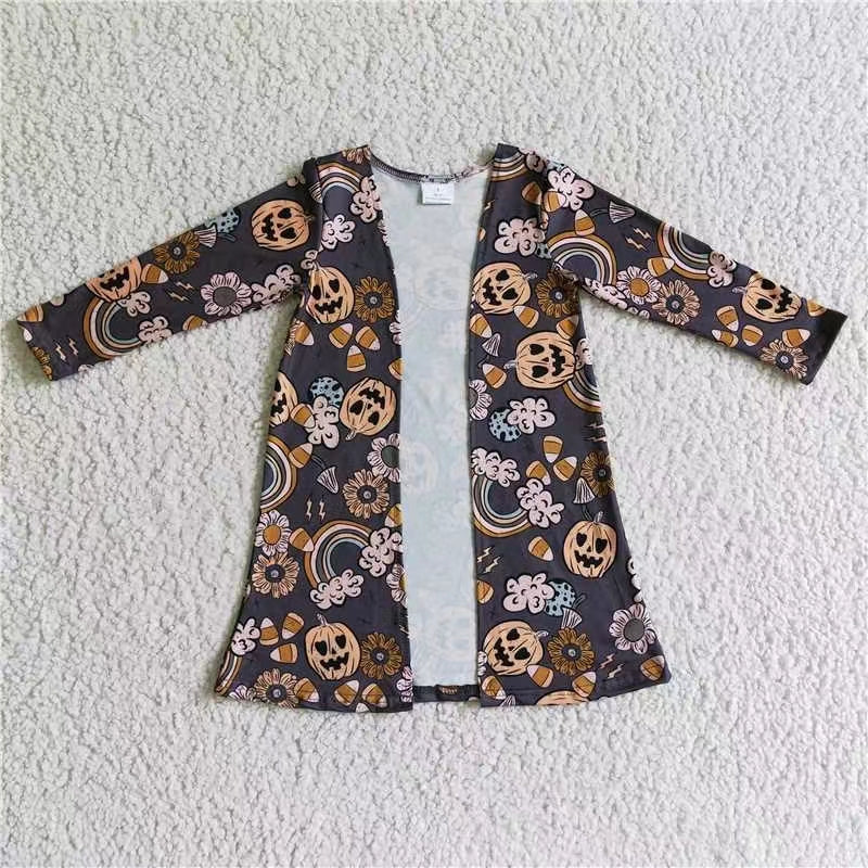 GT0044 kids halloween rainbow pumpkin black cardigan RTS  20230615