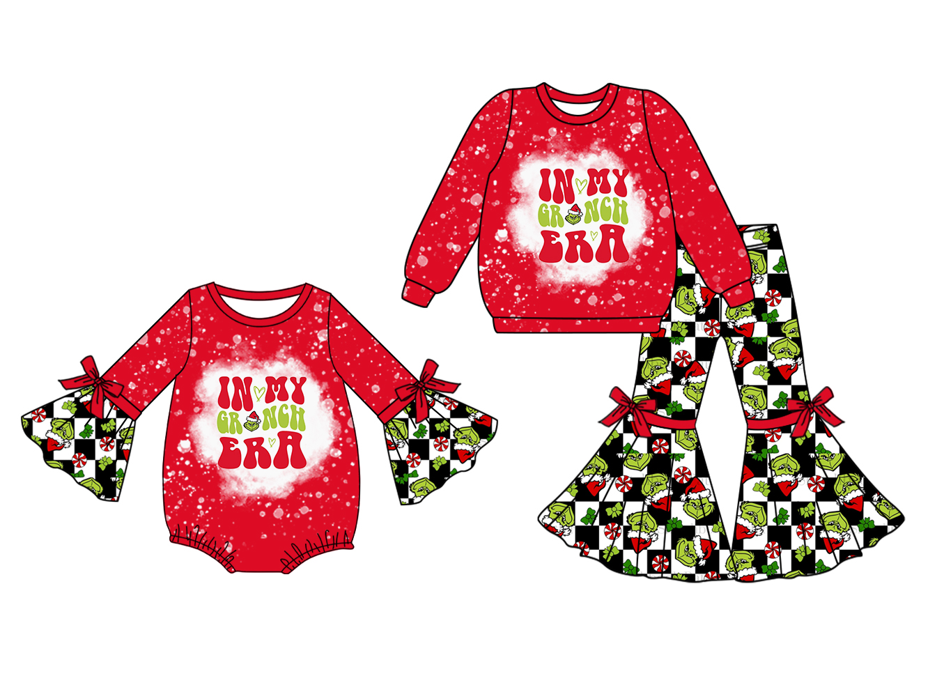 GLP1902 Chrismtas grinch sibling  girl outfit   202410 RTS