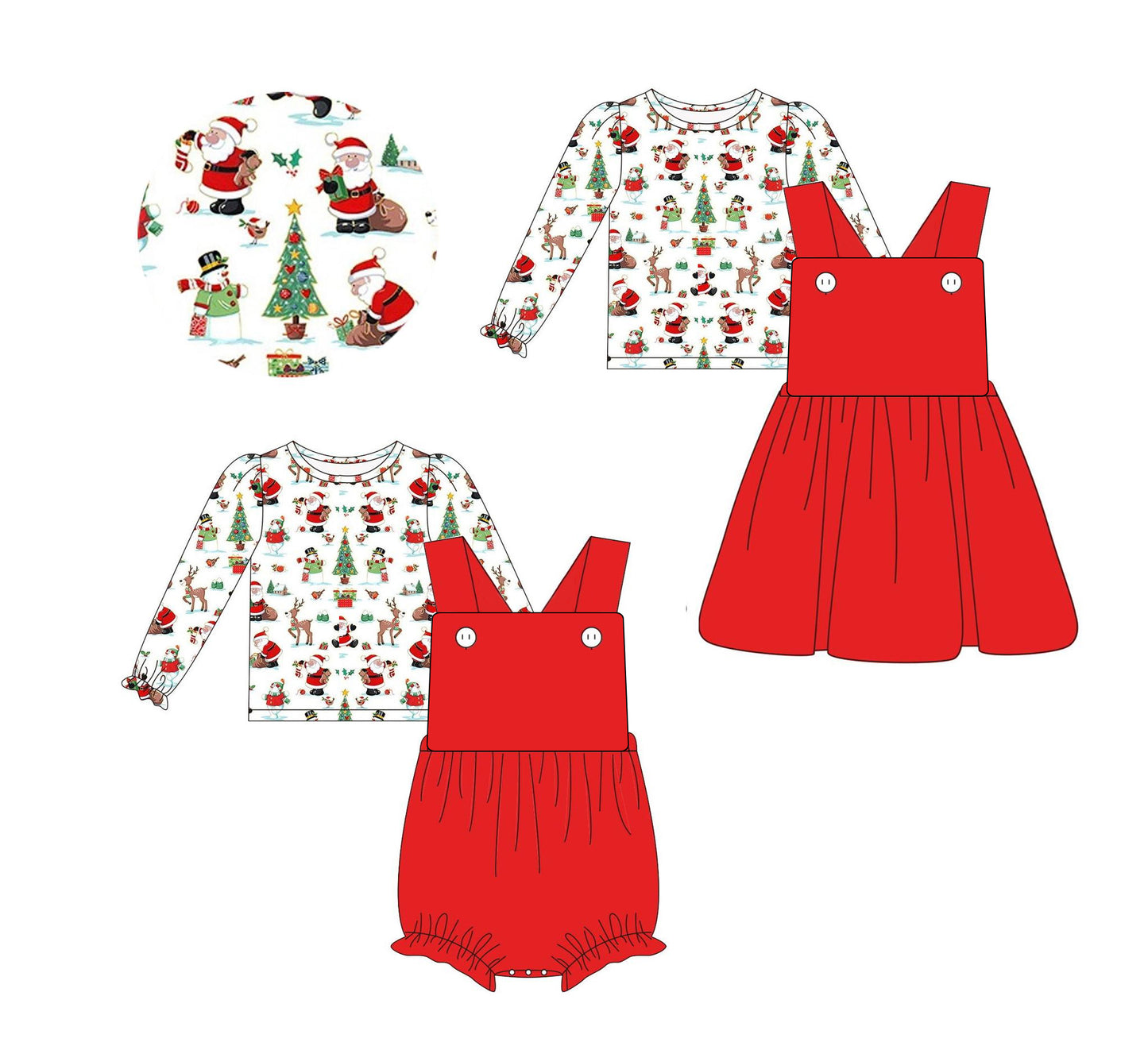 solid color cotton sibling red GLD0672组合 Christmas snowman overall cartoon skirt long sleeve girl outfit overall jumpsuit