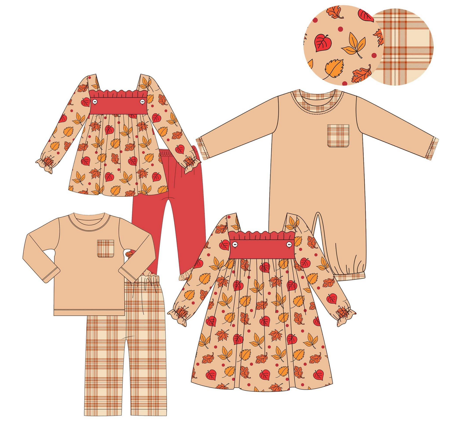 maple leaf sibling GLP1503 long sleeve fall winter leaves girl outfit 202408 RTS