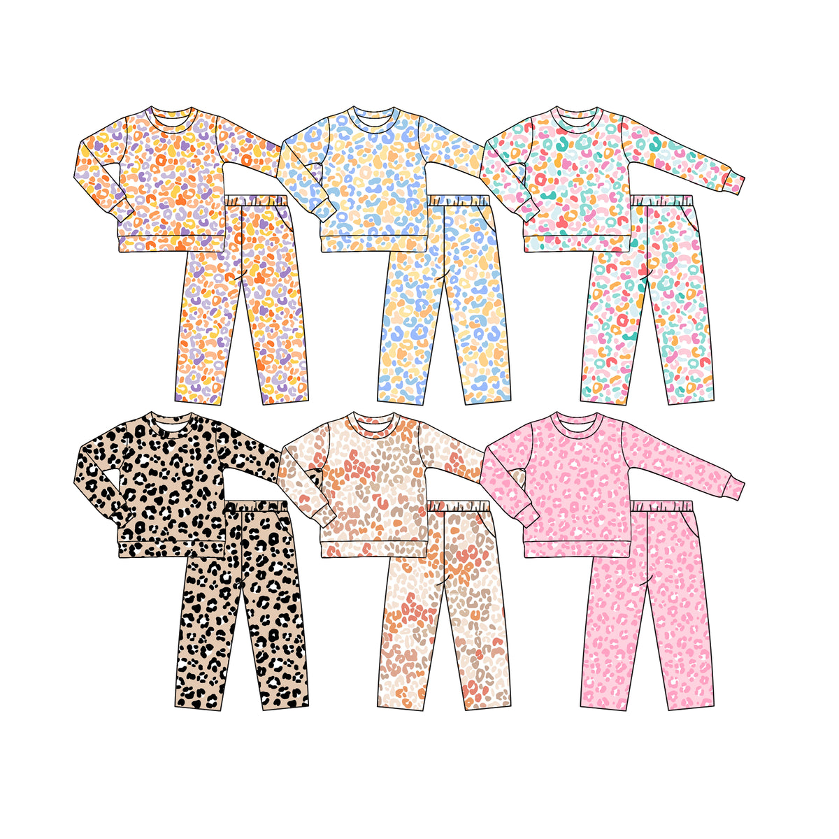 Preorder (moq 5) GLP4085 Baby Girl Clothes Light Pink Ditsy Print Long Sleeve Outfit Set