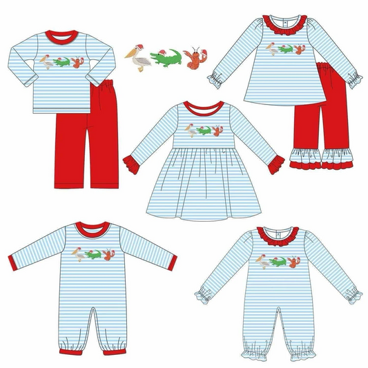 Christmas cray duck alligator LR1848 sibling boy romper 202408 preorder