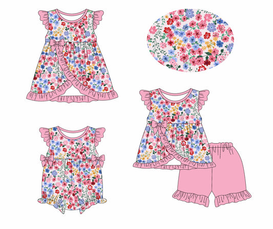 GSD1904 flowers short sleeves girl dress 202405 preorder