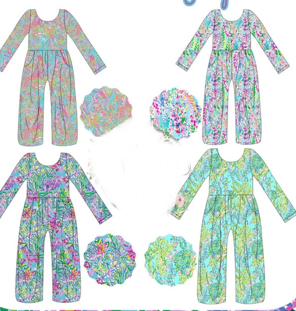 LR1143 preorder  flower long sleeve girl jumpsuit overall 202405