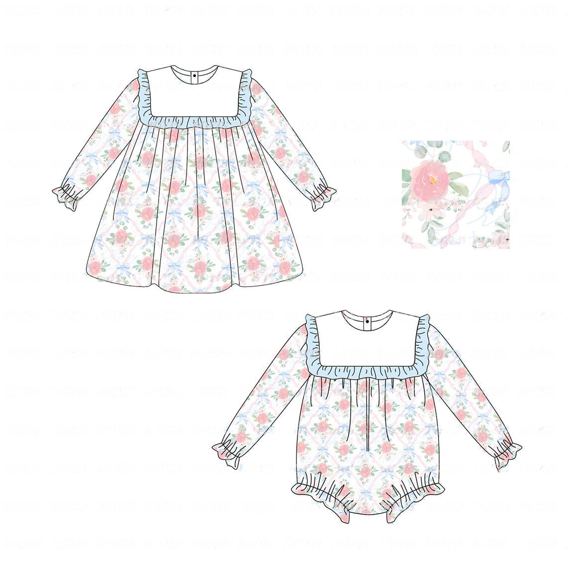 rose flowers sibling LR1412 girl romper 202408 RTS