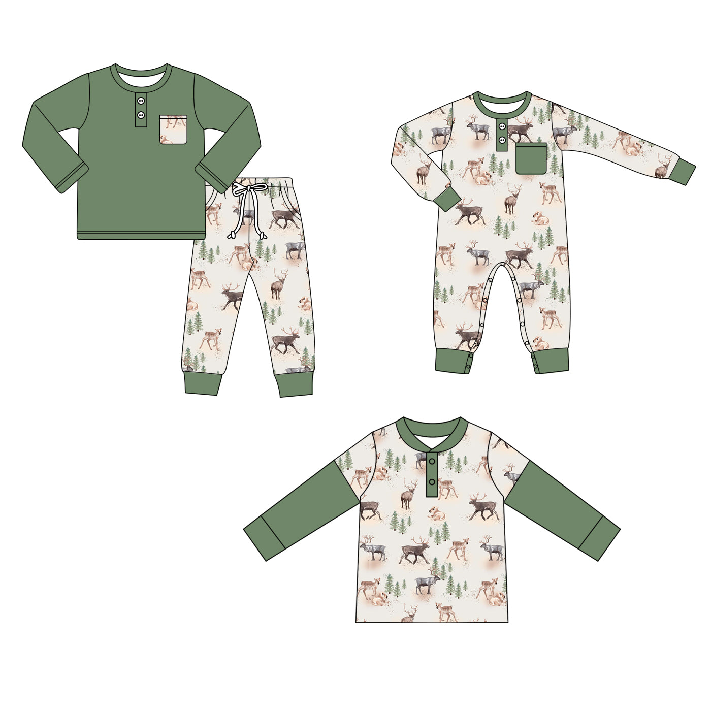 BLP0944 preorder Christmas tree deer western boy pajamas outfit 202409