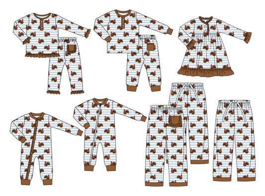 BLP0578 preorder turkey thanksgiving boy pajamas outfit 202406