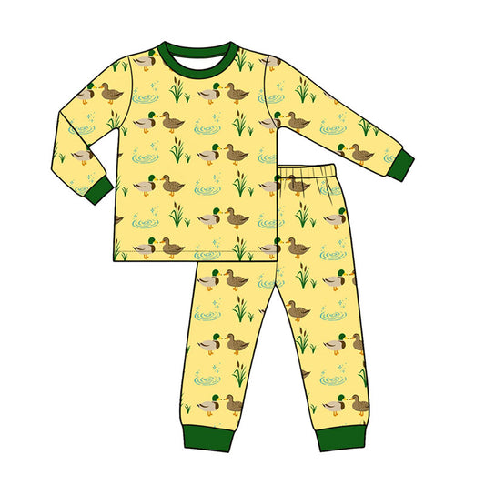 Preorder (moq 5) Baby Boy Clothes Mallard Duck Pond Grass Print Long Sleeve Top Pant Pajama Set
