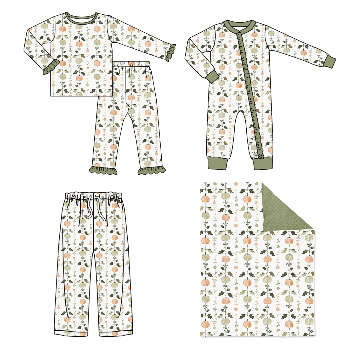 Halloween green pumpkin sibling GLP1498 girl pajamas outfit  202407 preorder