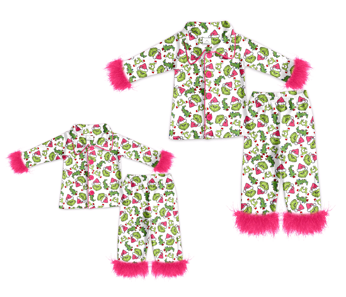 GLP2647 Christmas grinch feather pajamas girl sibling  outfit 202508 RTS