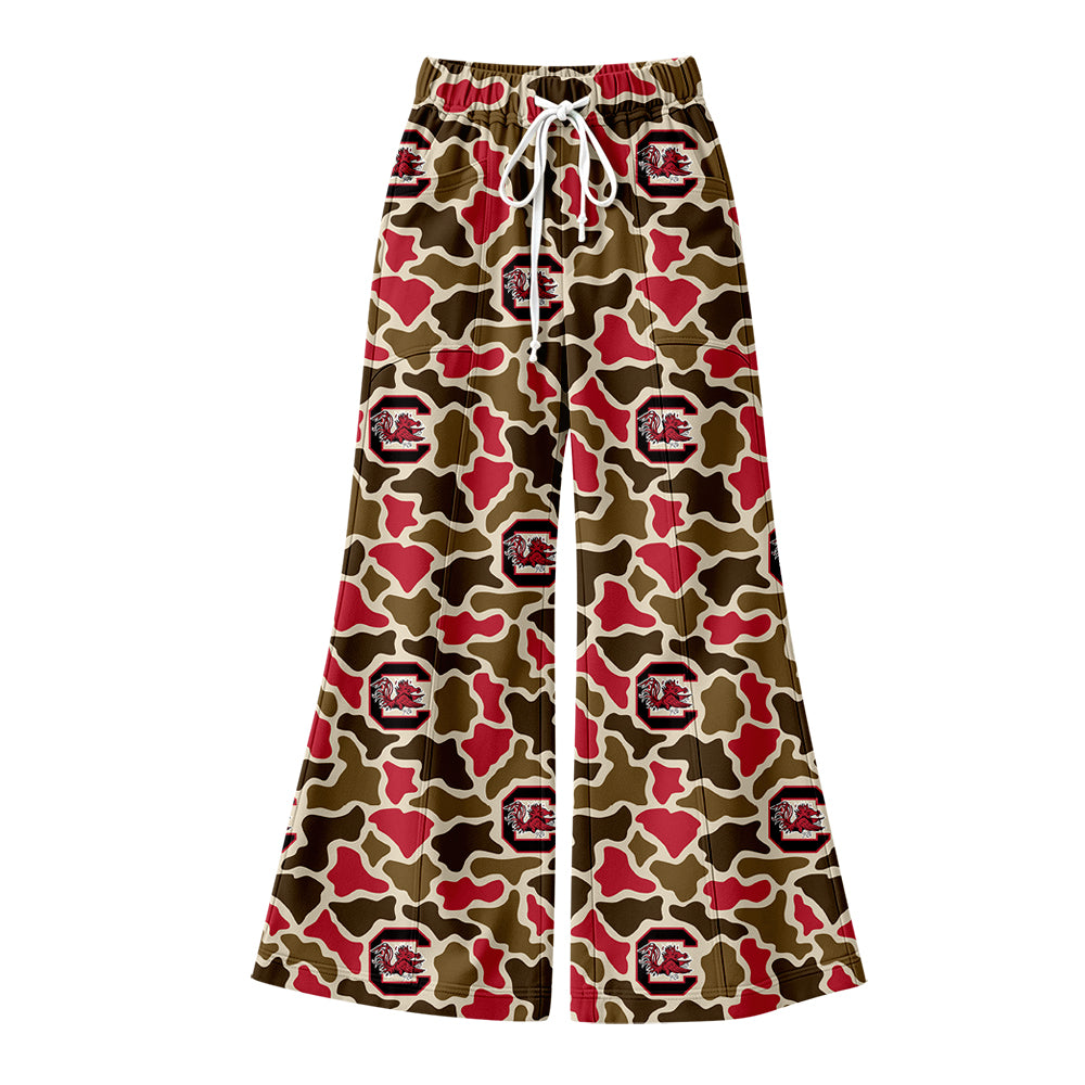 Preorder (moq 5) Baby Girl Clothes South Carolina Camo Allover Print Flare Wide Leg Pants