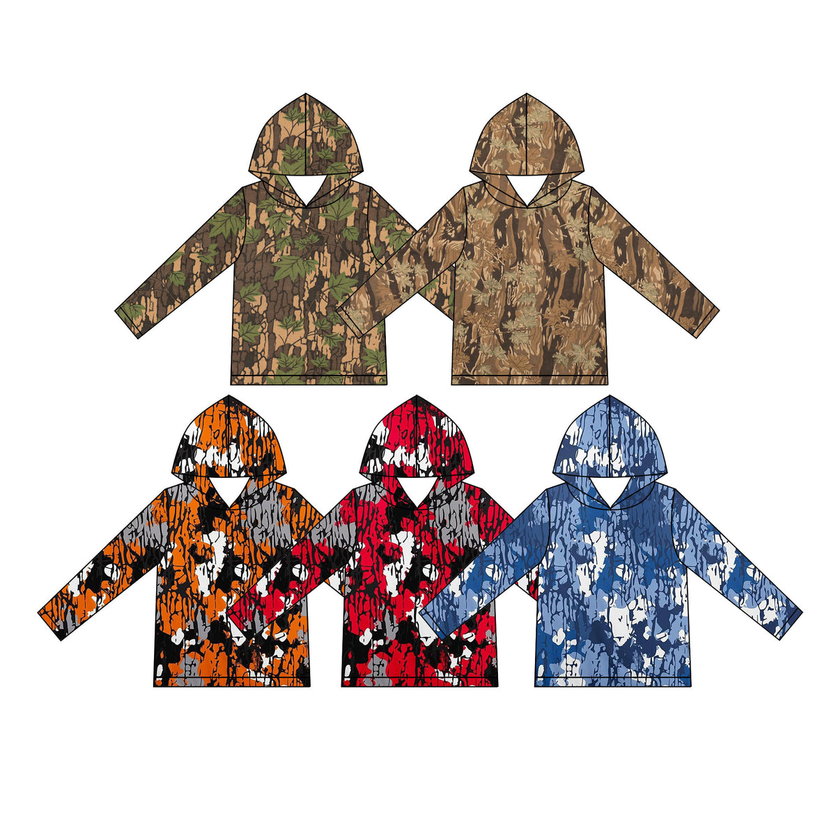 Preorder (moq 5) BT2026 Baby Boy Clothes Red Hunting Camo Print Long Sleeve Hooded Tee