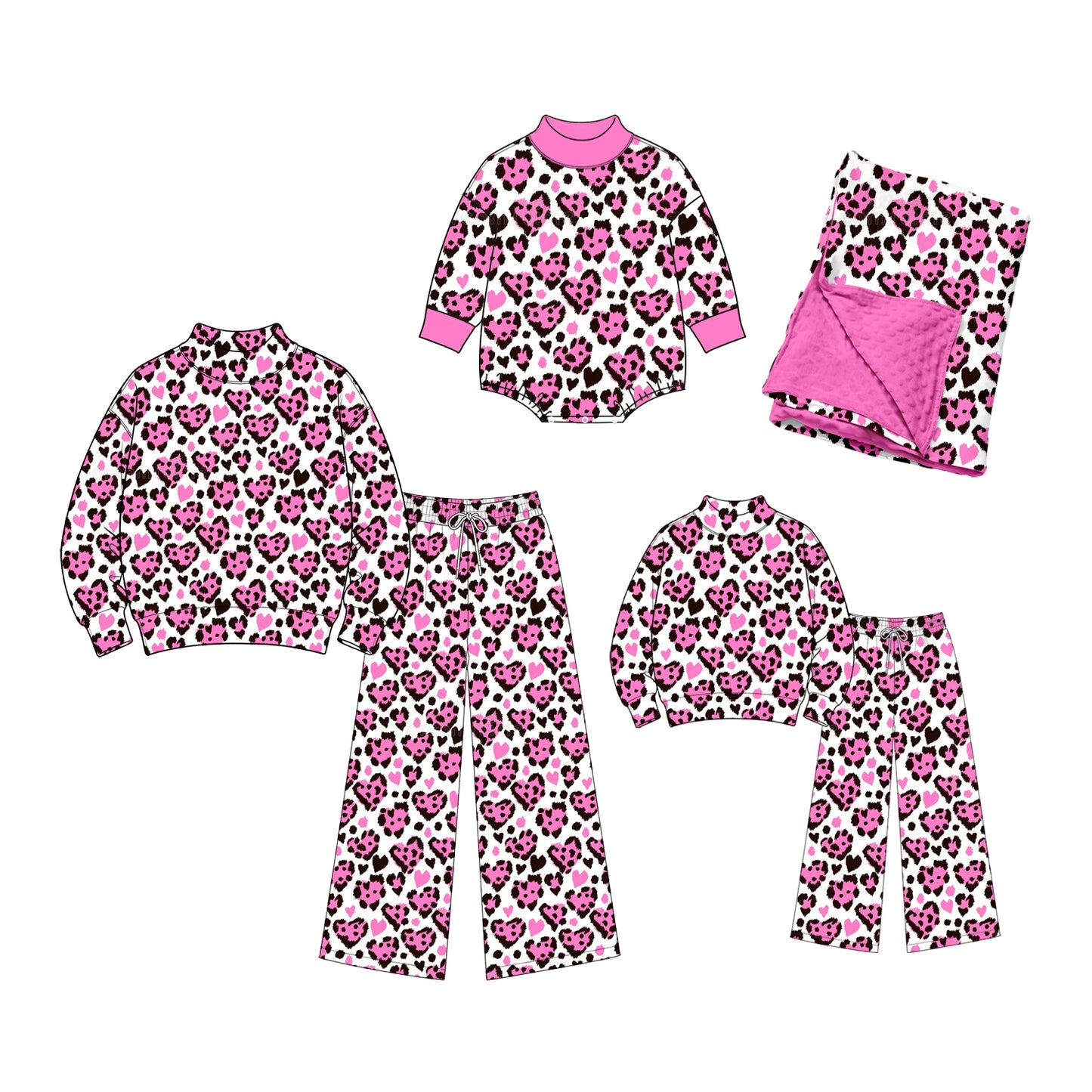 Preorder GLP3862 Pink LOVE Leopard Adult Women’s Yoga Set – 2 Piece Mock Neck Pullover & Wide Leg Pants Active Loungewear