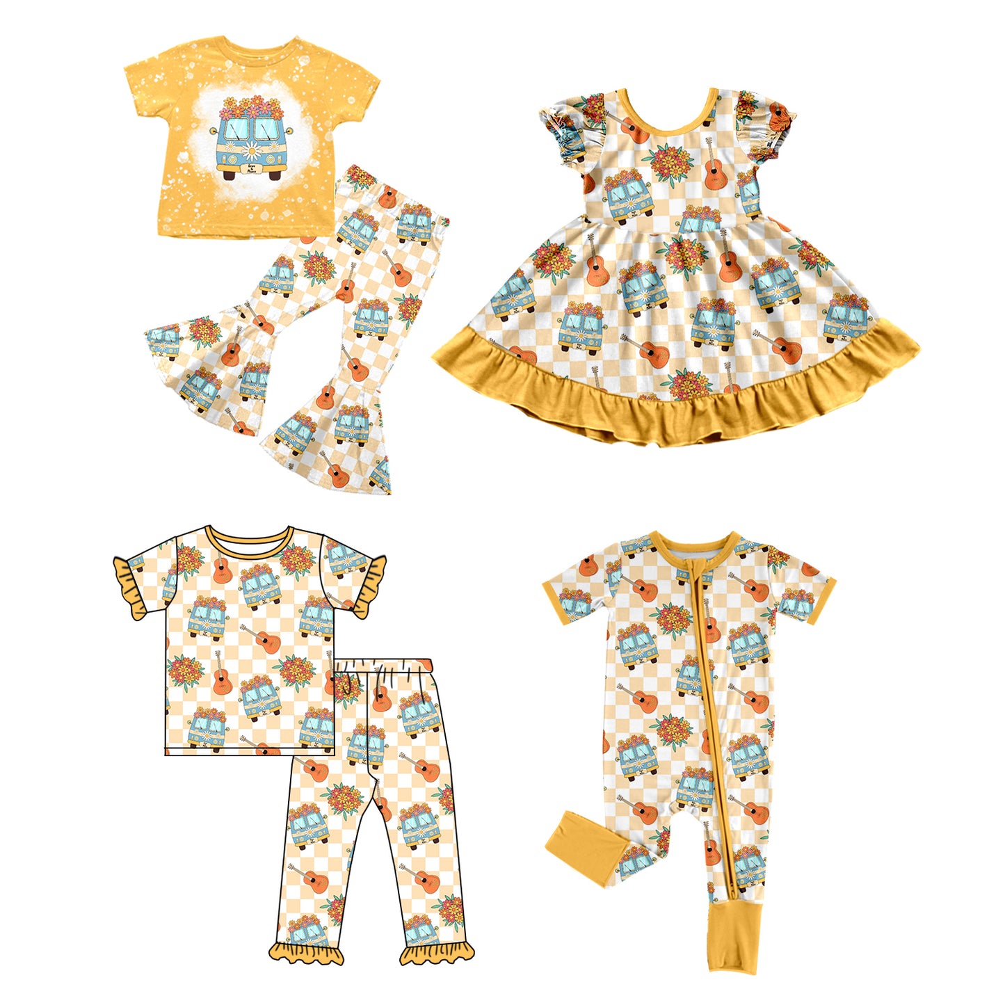 SR1010 flowers bus girl romper preorder 202401