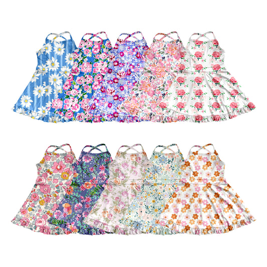 GSD22783 blue flower yoga flower girl skirt dress 202503 preorder