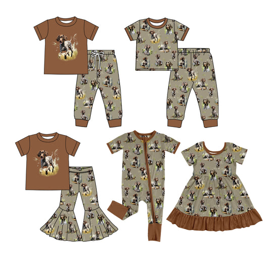 SR2079   dog hunting western girl romper 202410 preorder sibling