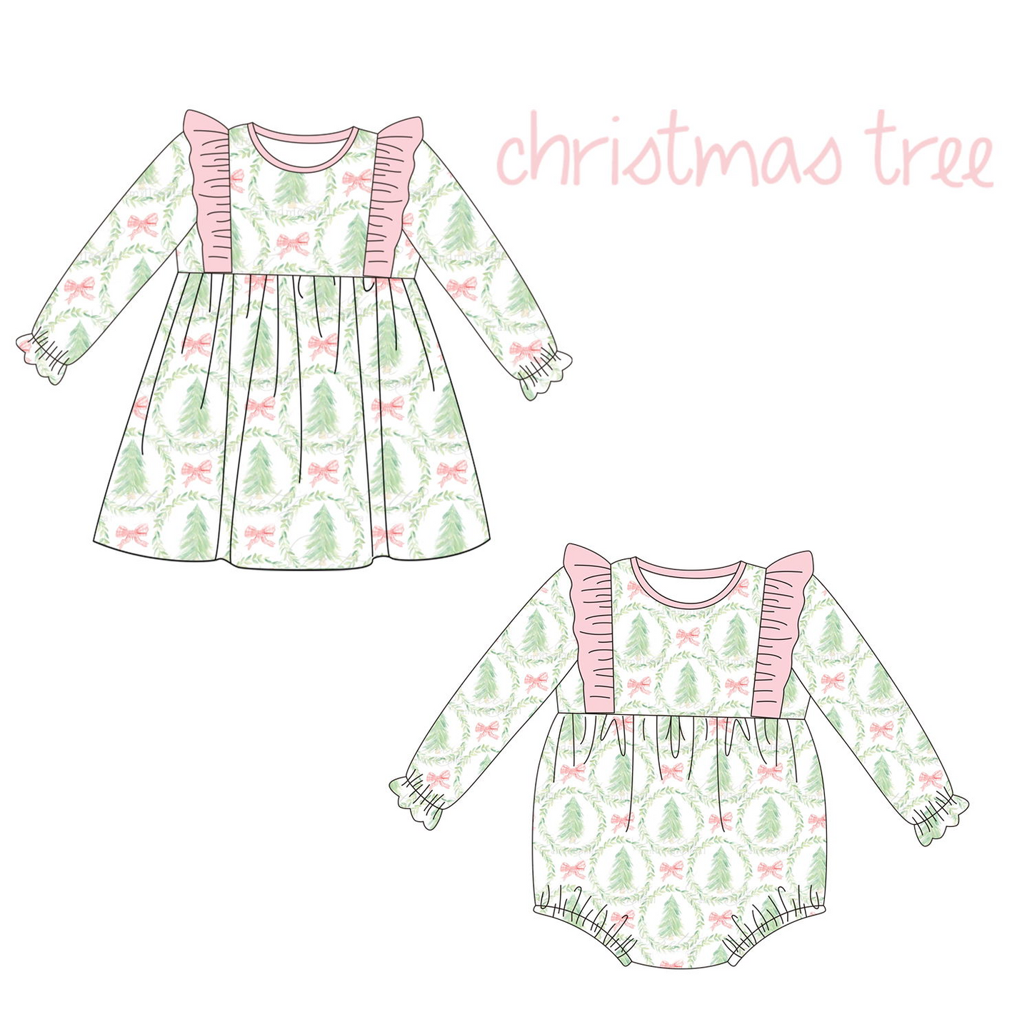 LR1105  Christmas tree Sibling  girl romper 202407 sibling