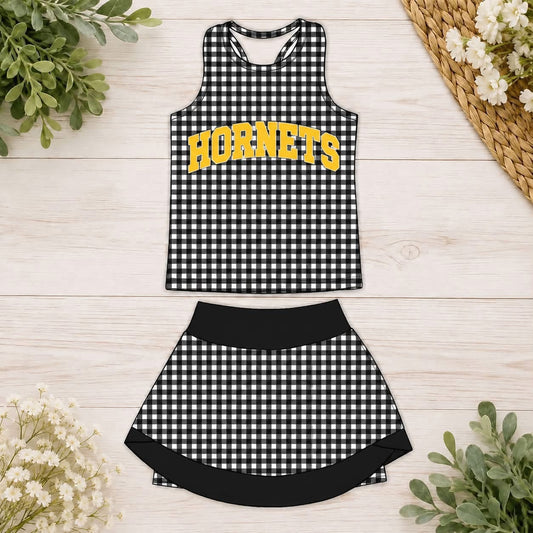 Custom MOQ5 yoga sports Black Gingham Hornets checkboard girl outfit skirt  202607