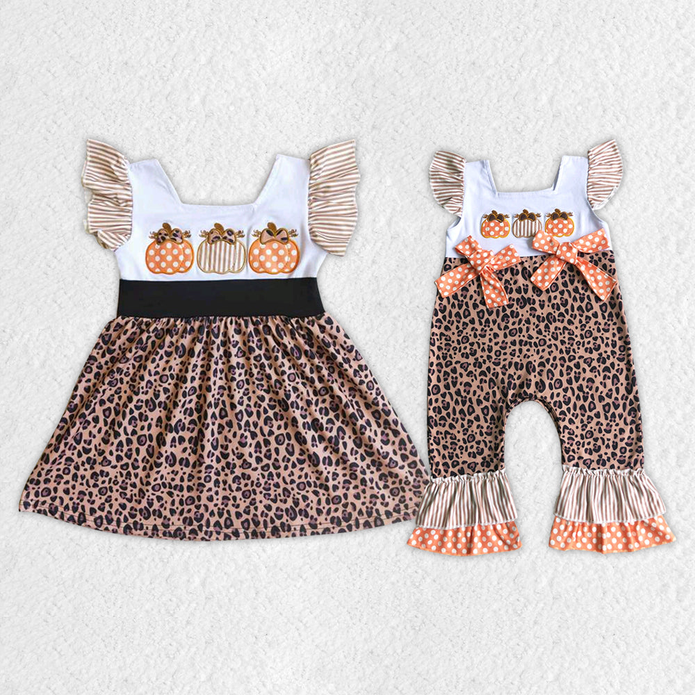 D1-15 pumpkin embroidery leopard puffy girl short sleeve romper 20230621 RTS