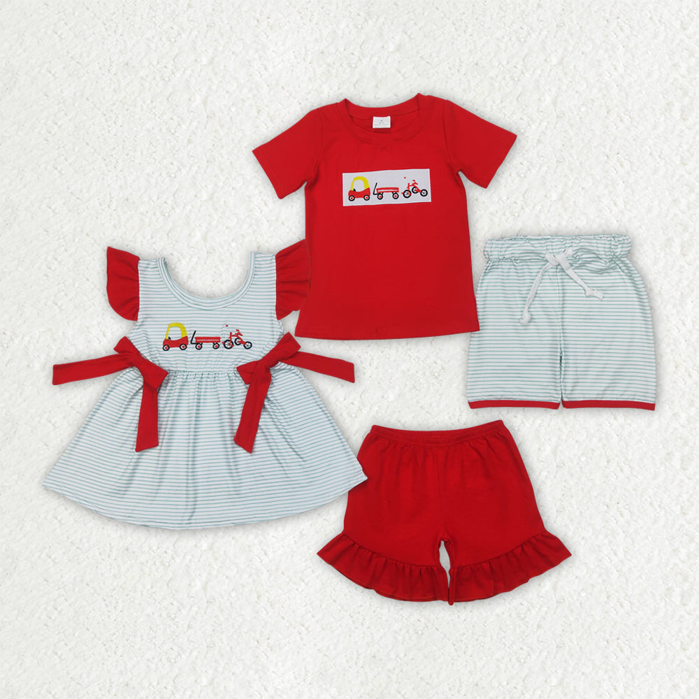 BSSO1432 embroidery baby bike car golf boy summer  outfit 202504 RTS