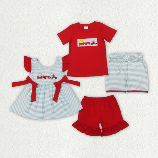 BSSO1432 embroidery baby bike car golf boy summer  outfit 202504 RTS