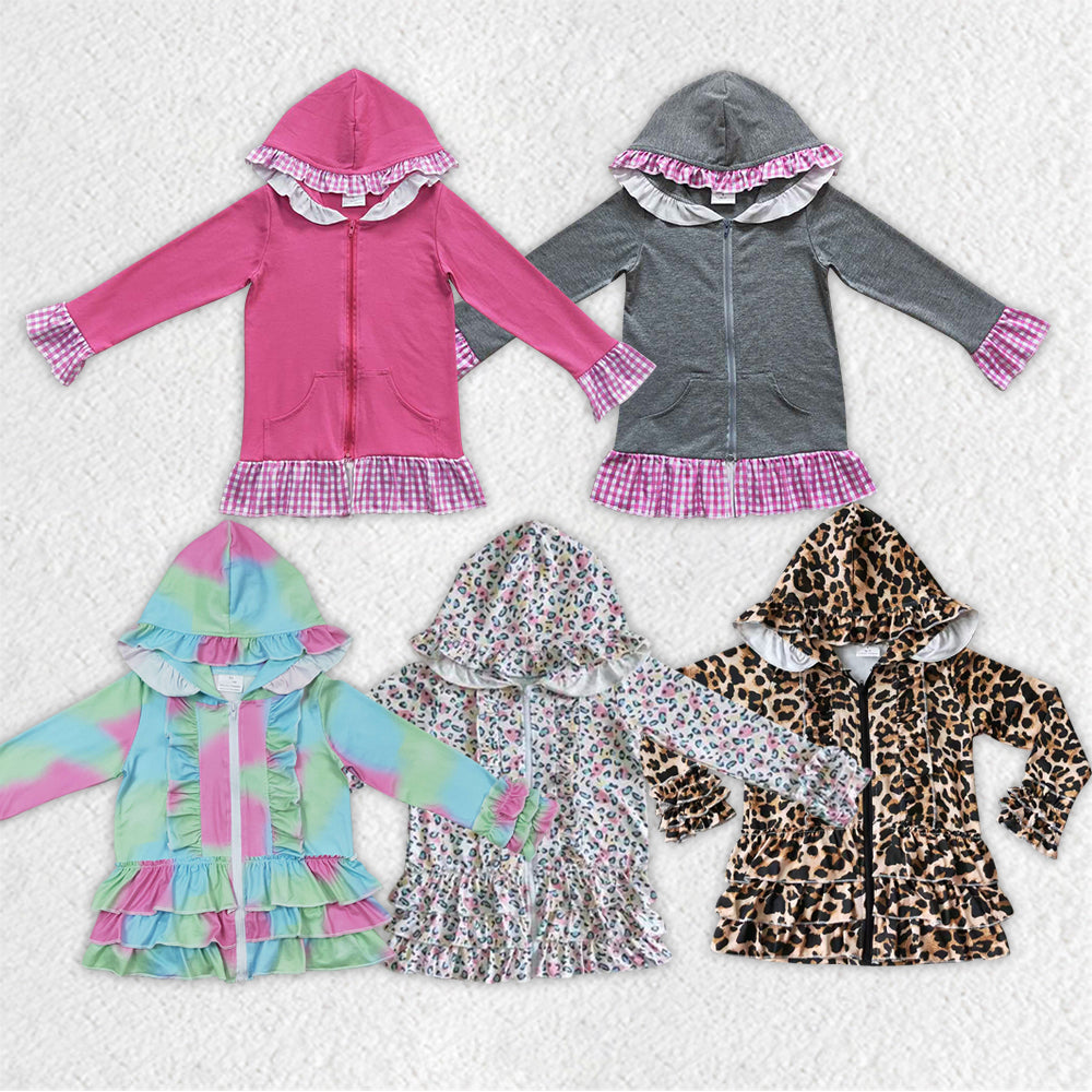 GT0018 yellow Ruffle print zipper design hoodie loose kids coat 20230819 RTS