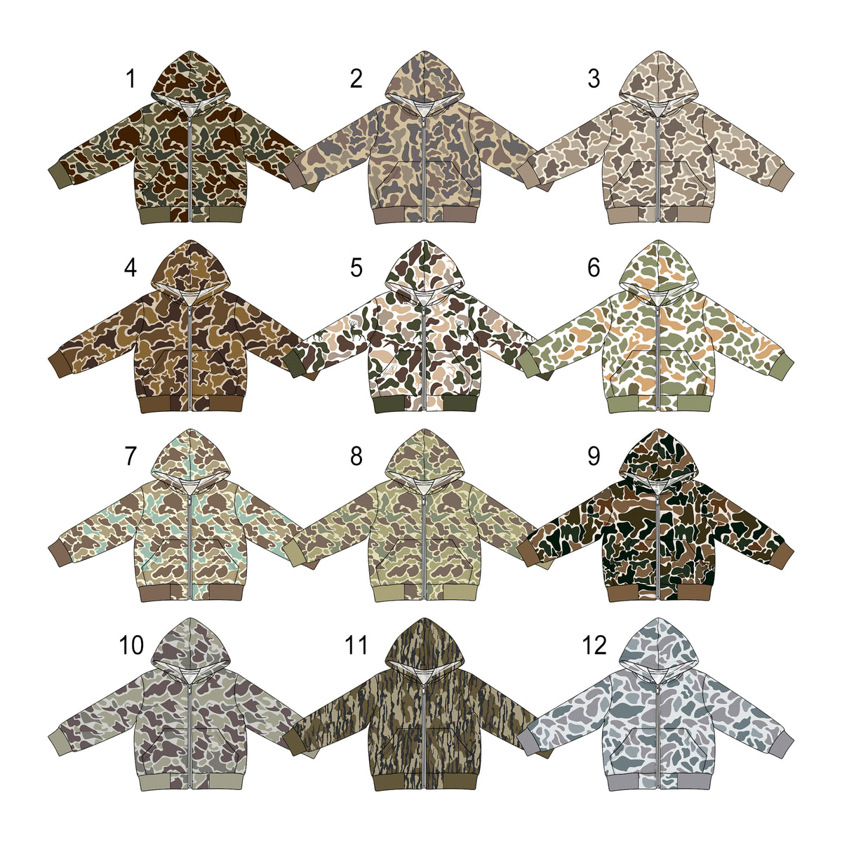 Preorder (moq 5) BT2009 Baby Boy Clothes Desert Hunting Camo Print Long Sleeve Hooded Zip Jacket