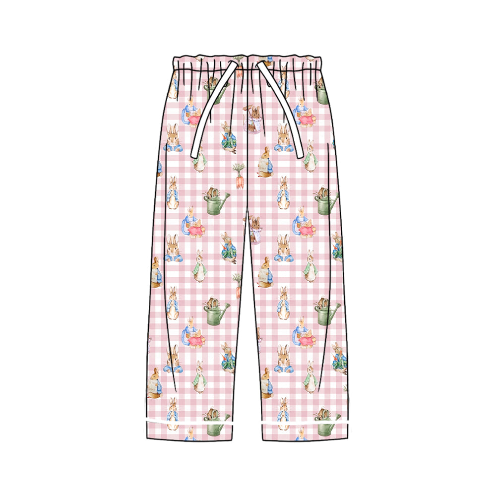 Preorder (moq 5) Women Clothes Easter Pink Gingham Rabbit Carrot Print Long Casual Pants