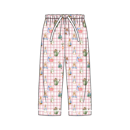 Preorder (moq 5) Women Clothes Easter Pink Gingham Rabbit Carrot Print Long Casual Pants