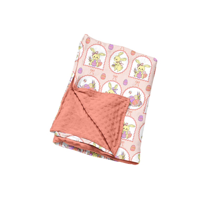Preorder (moq 5) Baby Girl Clothes Vintage Frame Easter Bunny Egg Mixed Print Minky Dot Baby Blanket