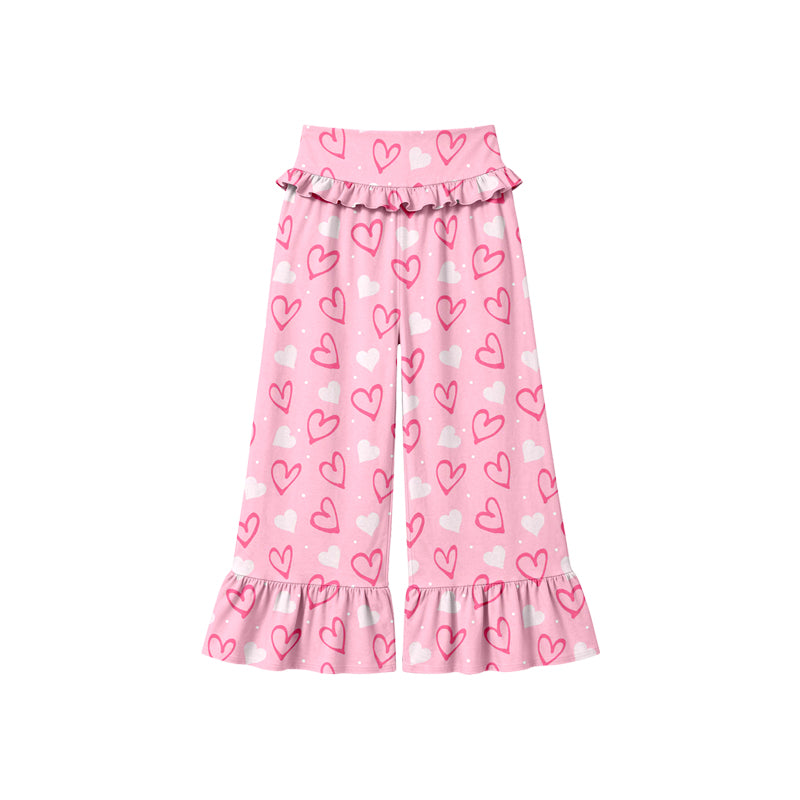 Preorder (moq 5) Baby Girl Clothes Pink White Heart Polka Dot Print Ruffle High Waist Flare Pant