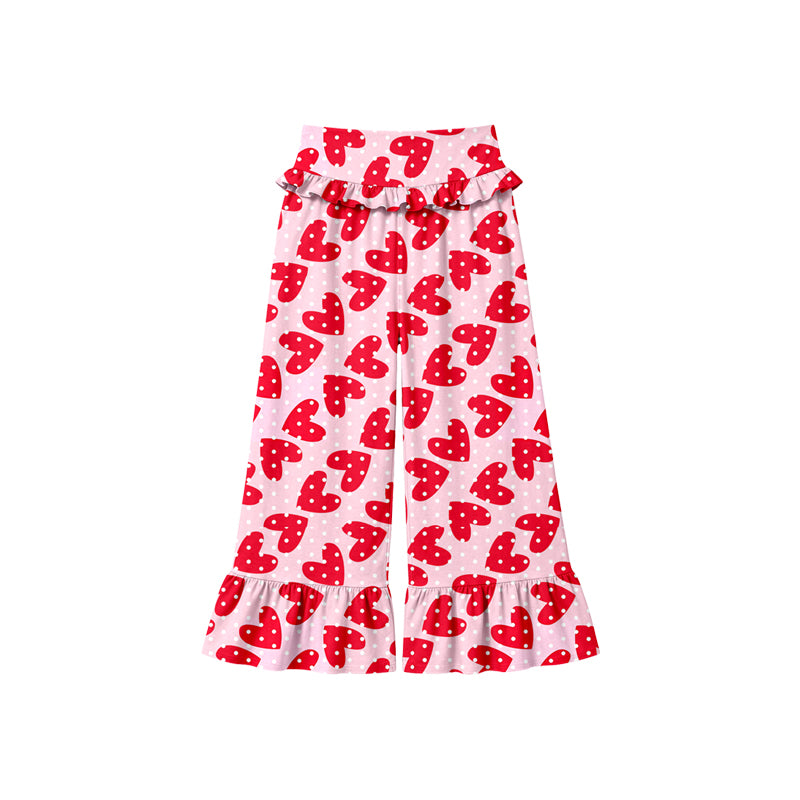 Preorder (moq 5) Baby Girl Clothes Red Heart White Polka Dot Print Ruffle High Waist Flare Pant