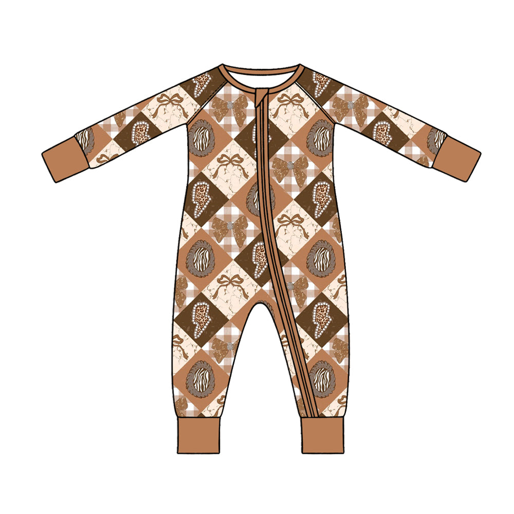 Preorder (moq 5) Baby Girl Clothes Leopard Zebra Bow Diamond Plaid Print Long Sleeve Zipper Romper