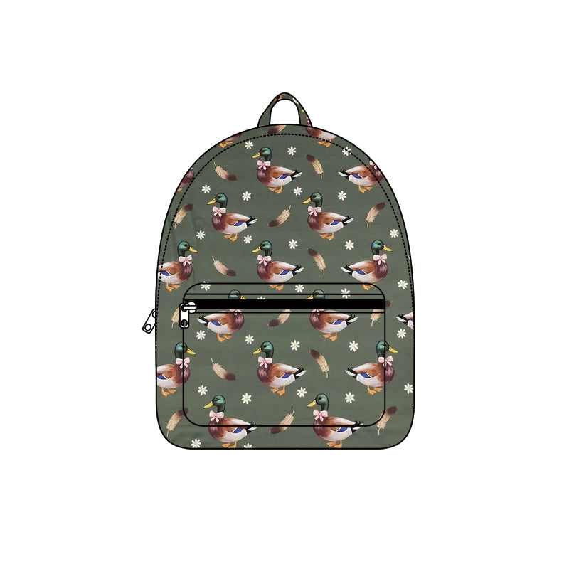 Preorder (moq 5) Kids Backpack Mallard Duck Daisy Feather Mixed Print School Travel Backpack