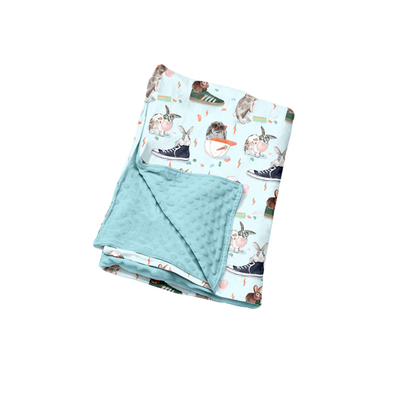 Preorder (moq 5) Baby Clothes Cool Bunny Sneaker Bubblegum Mixed Print Minky Dot Baby Blanket