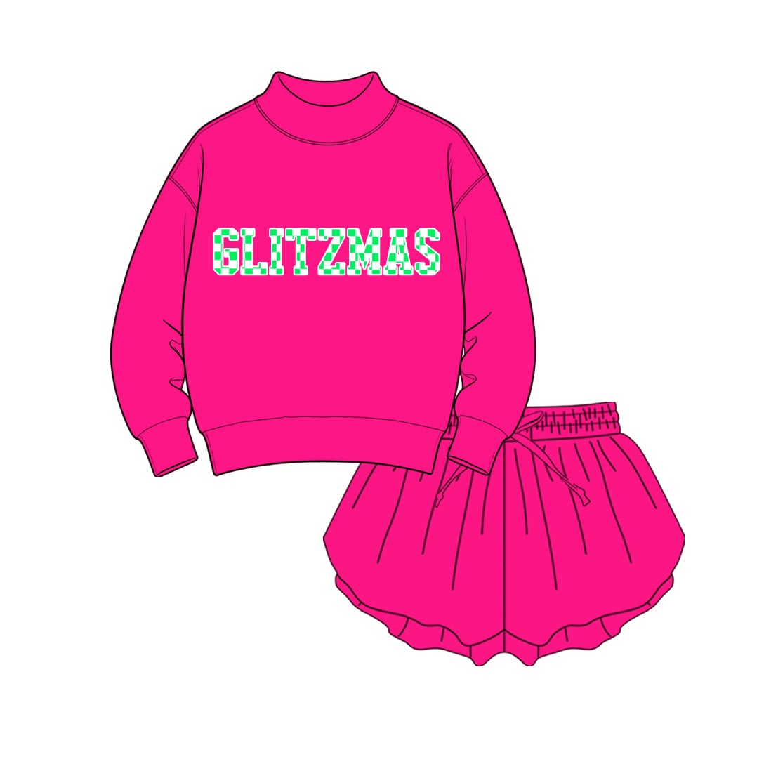 Custom MOQ5 Hot Pink GLITZMAS Adult women Oversize shorts SET 202609 MOLLY