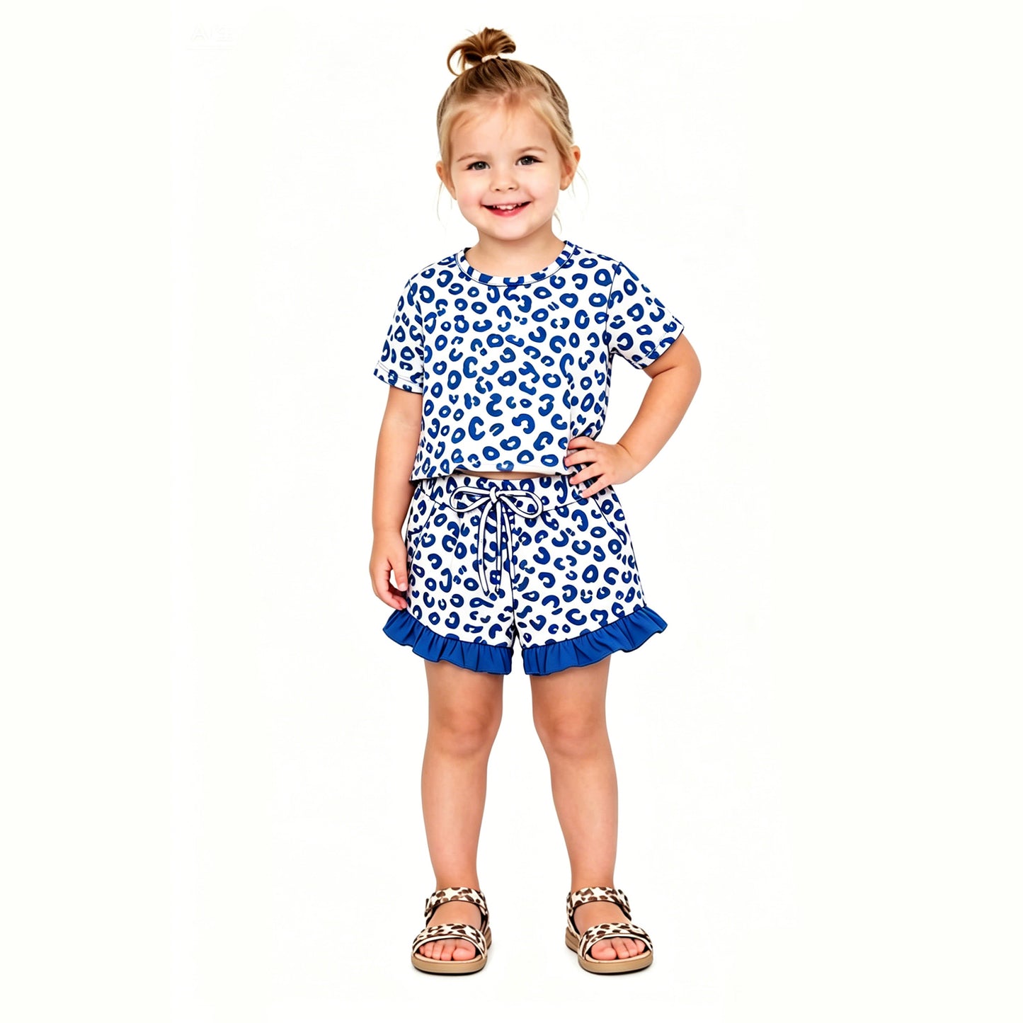 GSSO3813 blue Leopard Set  ruffle GIRL summer outfit shorts 202627 preorder
