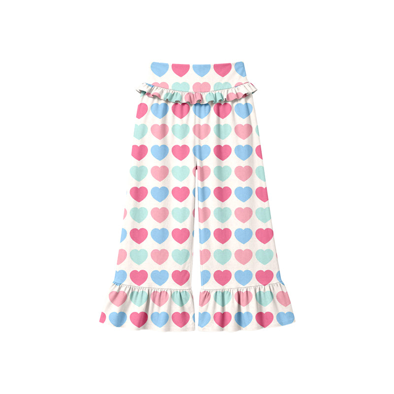 Preorder (moq 5) Baby Girl Clothes Pastel Multicolor Heart Print Ruffle High Waist Flare Pant
