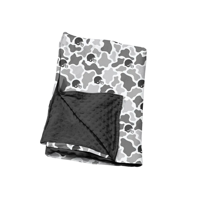 Preorder (moq 5) Baby Boy Clothes Gray Cow Camo Football Helmet Print Minky Dot Baby Blanket