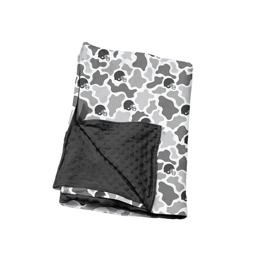Preorder (moq 5) Baby Boy Clothes Gray Cow Camo Football Helmet Print Minky Dot Baby Blanket