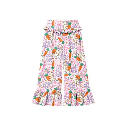 Preorder (moq 5) Baby Girl Clothes Easter Bunny Carrot Egg Print Ruffle High Waist Flare Pant