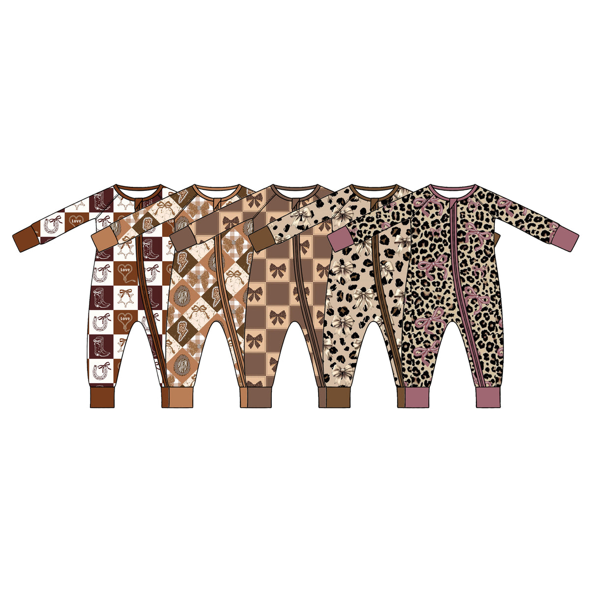 Preorder (moq 5) Baby Girl Clothes Western Cowboy Boot Horseshoe Checker Print Long Sleeve Zipper Romper