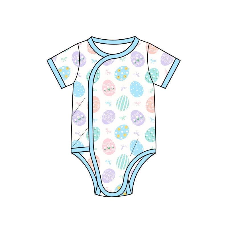 Preorder (moq 5) Baby Girl Clothes Colorful Easter Egg Mixed Print Short Sleeve Side Snap Bodysuit